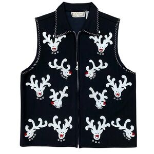 Vintage Life Style Christmas Wool Blend Reindeer Ugly Sweater Vest